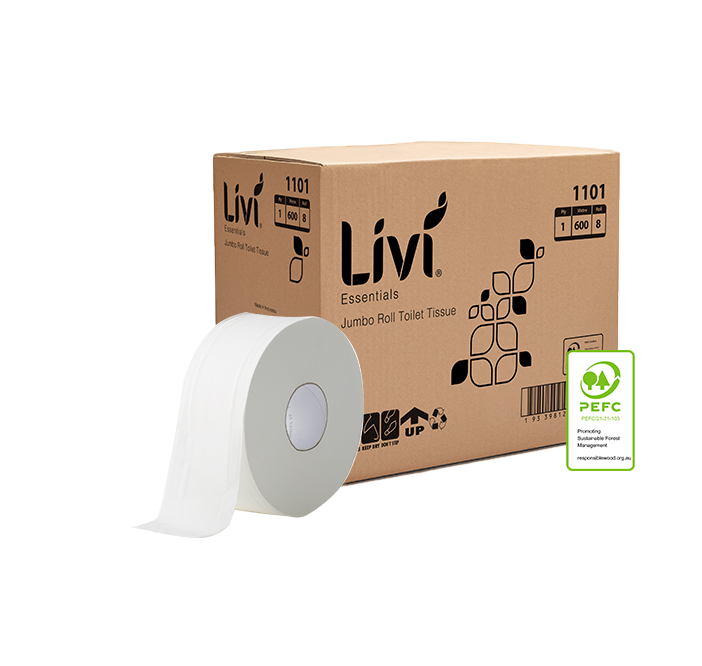 Livi 1101 Essentials Jumbo Roll Toilet 1 Ply 600m Carton 8