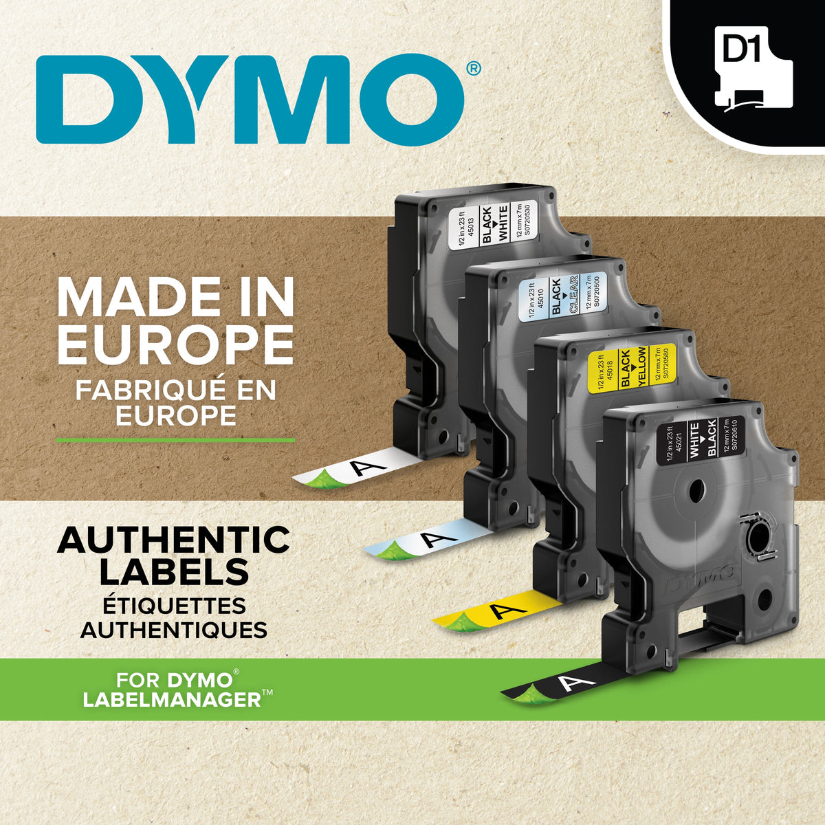 Dymo D1 Label Tape 9mm x 7m Black on Yellow