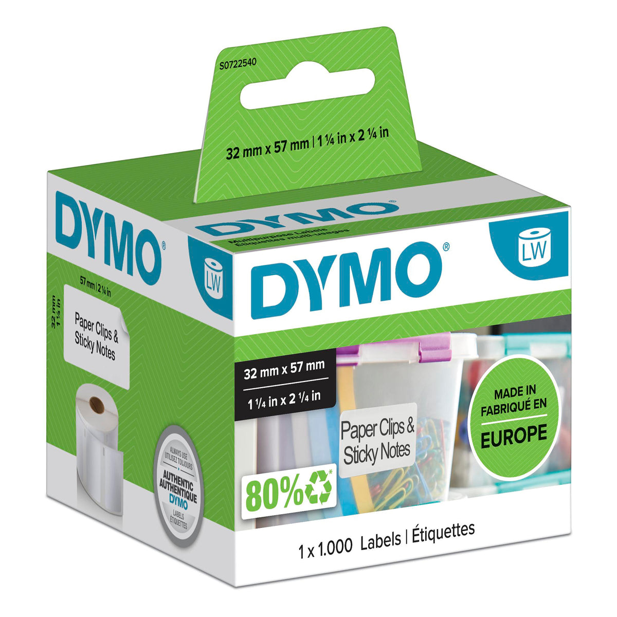 Dymo LabelWriter Multi Purpose Labels 57 x 32mm Single Roll 1000 Labels