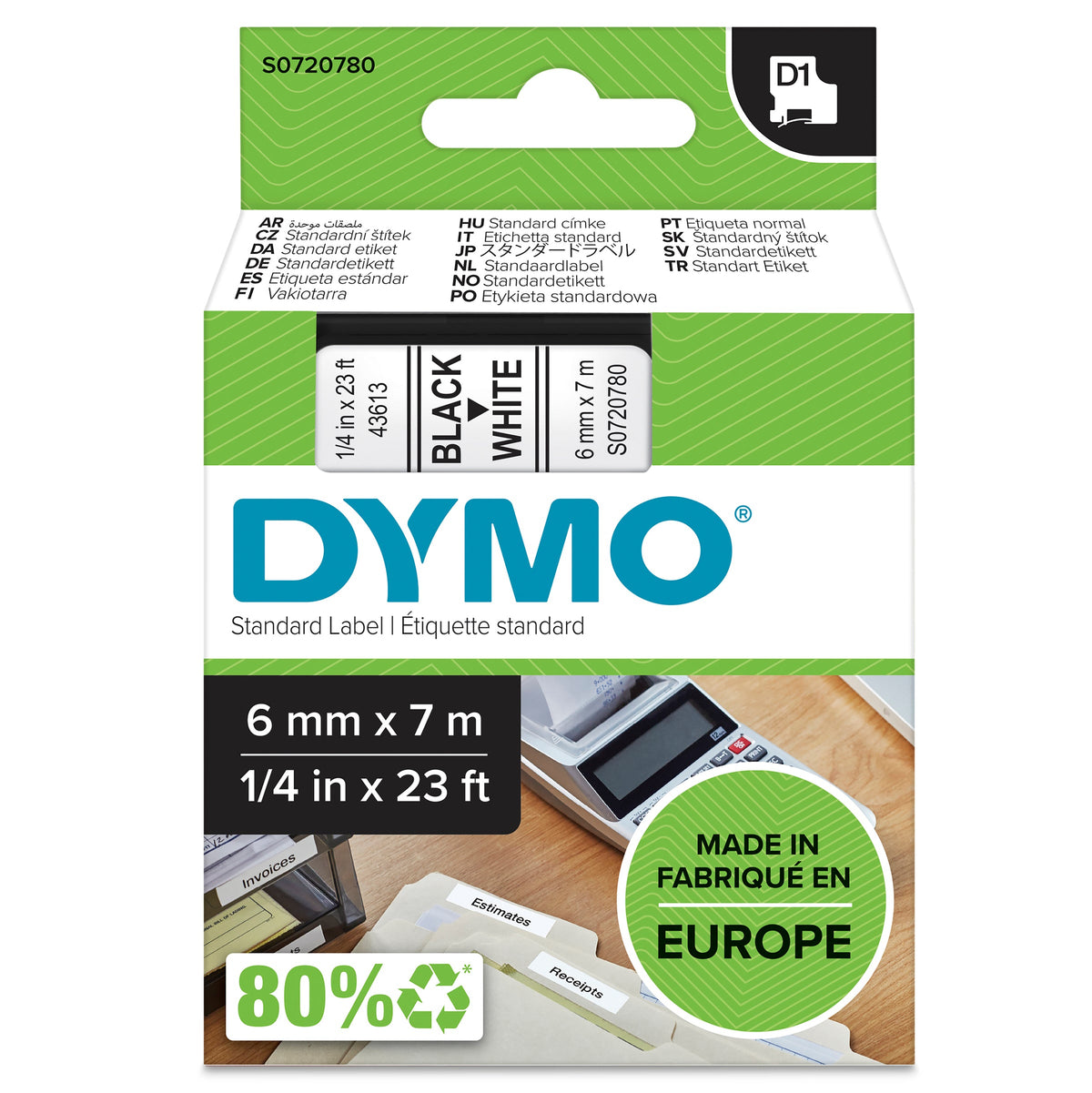 Dymo D1 Label Tape 6mm x 7m Black on White