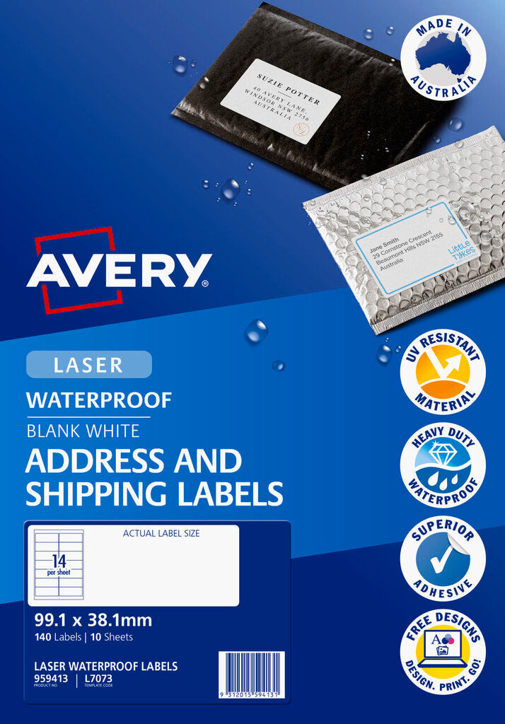 Avery Weatherproof Address Labels L7073 10 Pack 99.1 x 38.1mm Laser White