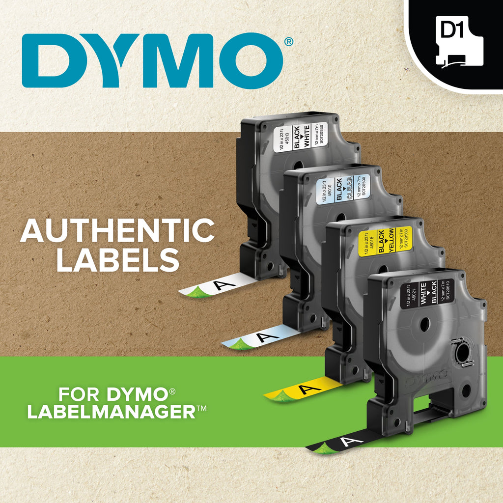 Dymo D1 Durable Label Tape 12mm Black on White