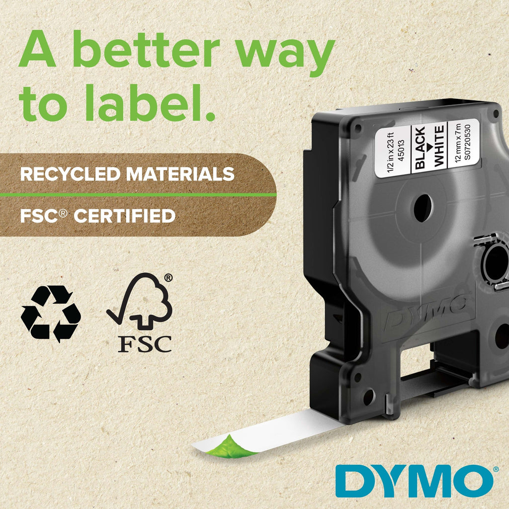 Dymo D1 Durable Label Tape 12mm White on Black