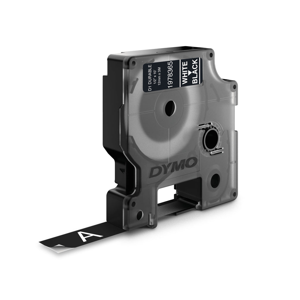 Dymo D1 Durable Label Tape 12mm White on Black