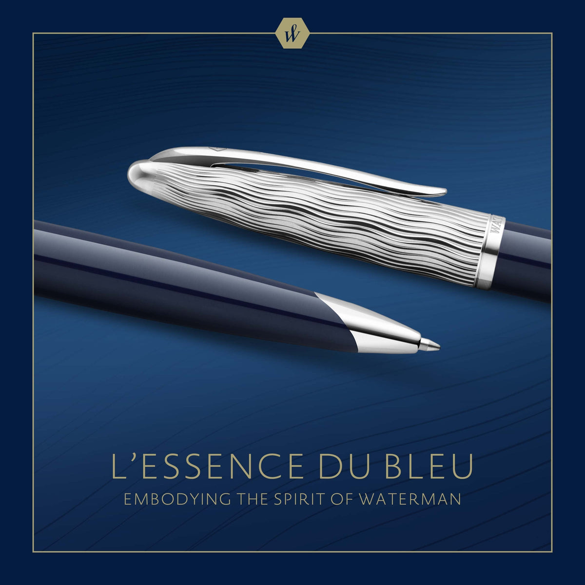 Waterman Carene Metal and Blue Lacquer Palladium Trim Ballpoint Pen Medium Tip