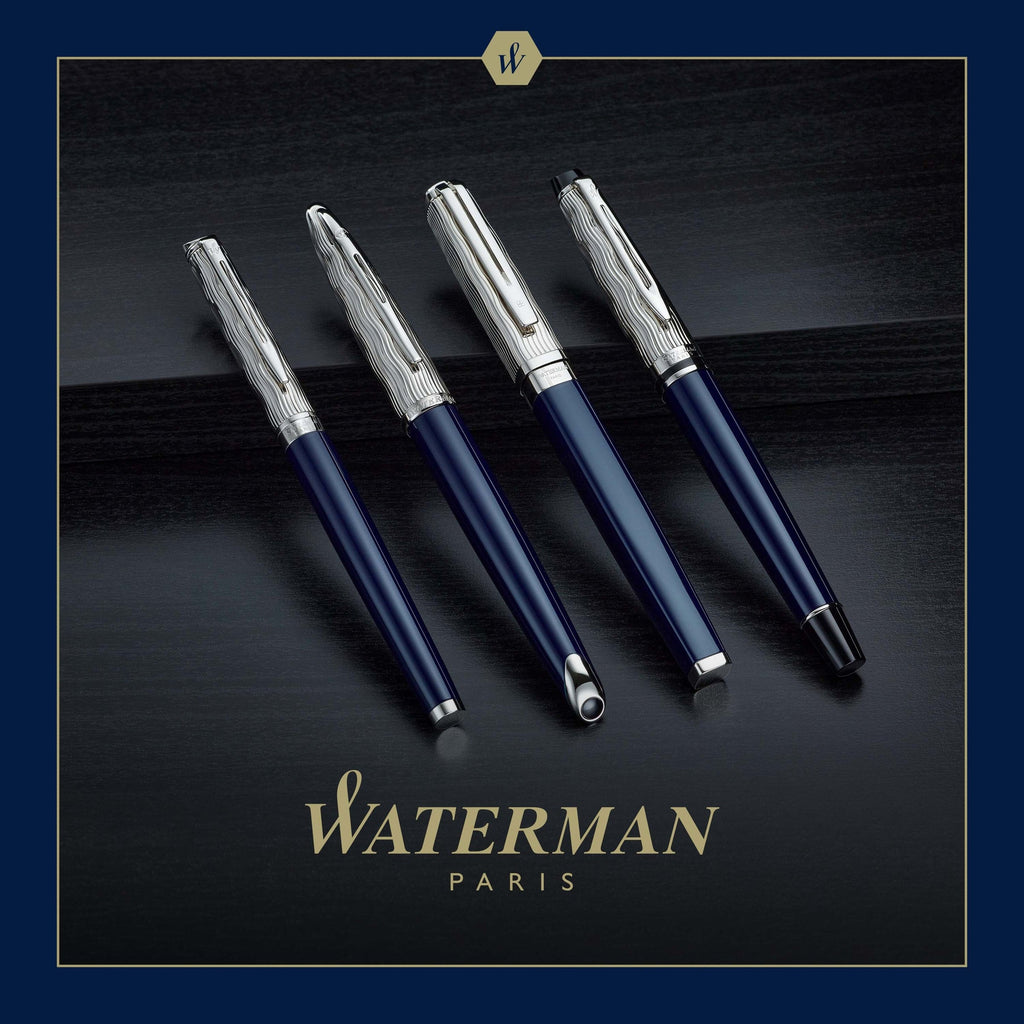Waterman Carene Metal and Blue Lacquer Palladium Trim Ballpoint Pen Medium Tip