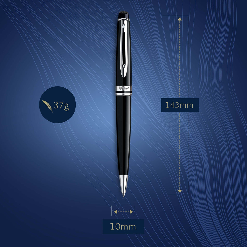 Waterman Expert Black Lacquer Chrome Trim Ballpoint Pen in Box