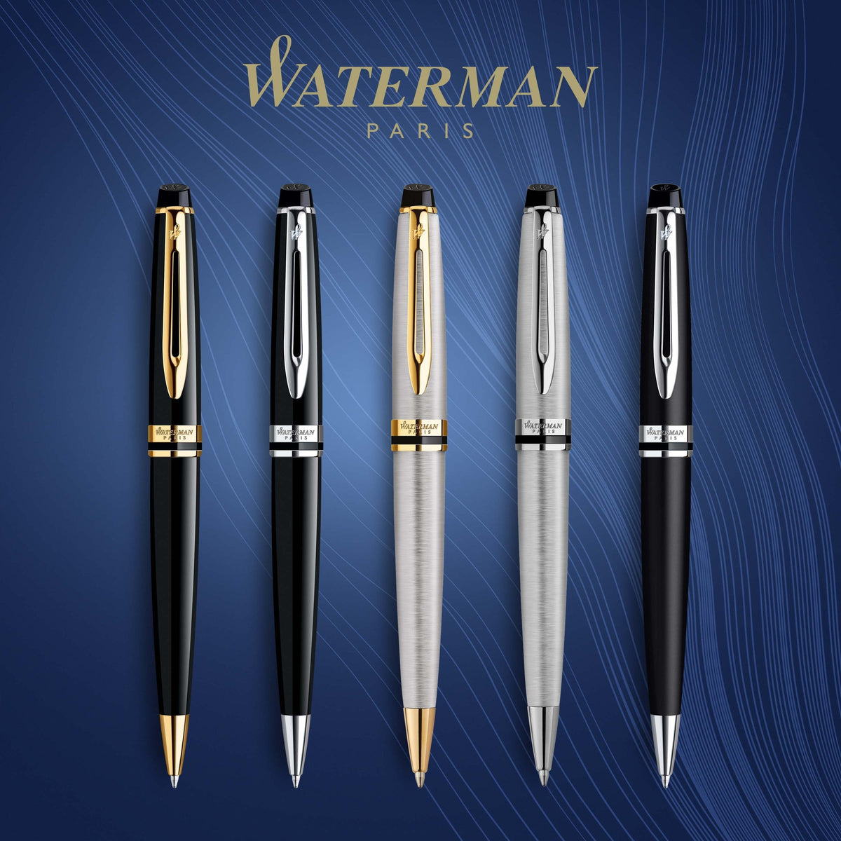 Waterman Expert Black Lacquer Chrome Trim Ballpoint Pen in Box