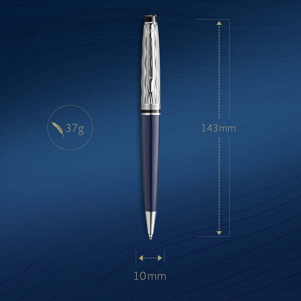 Waterman Expert Metal and Blue Lacquer Palladium Trim Ballpoint Pen Medium Tip