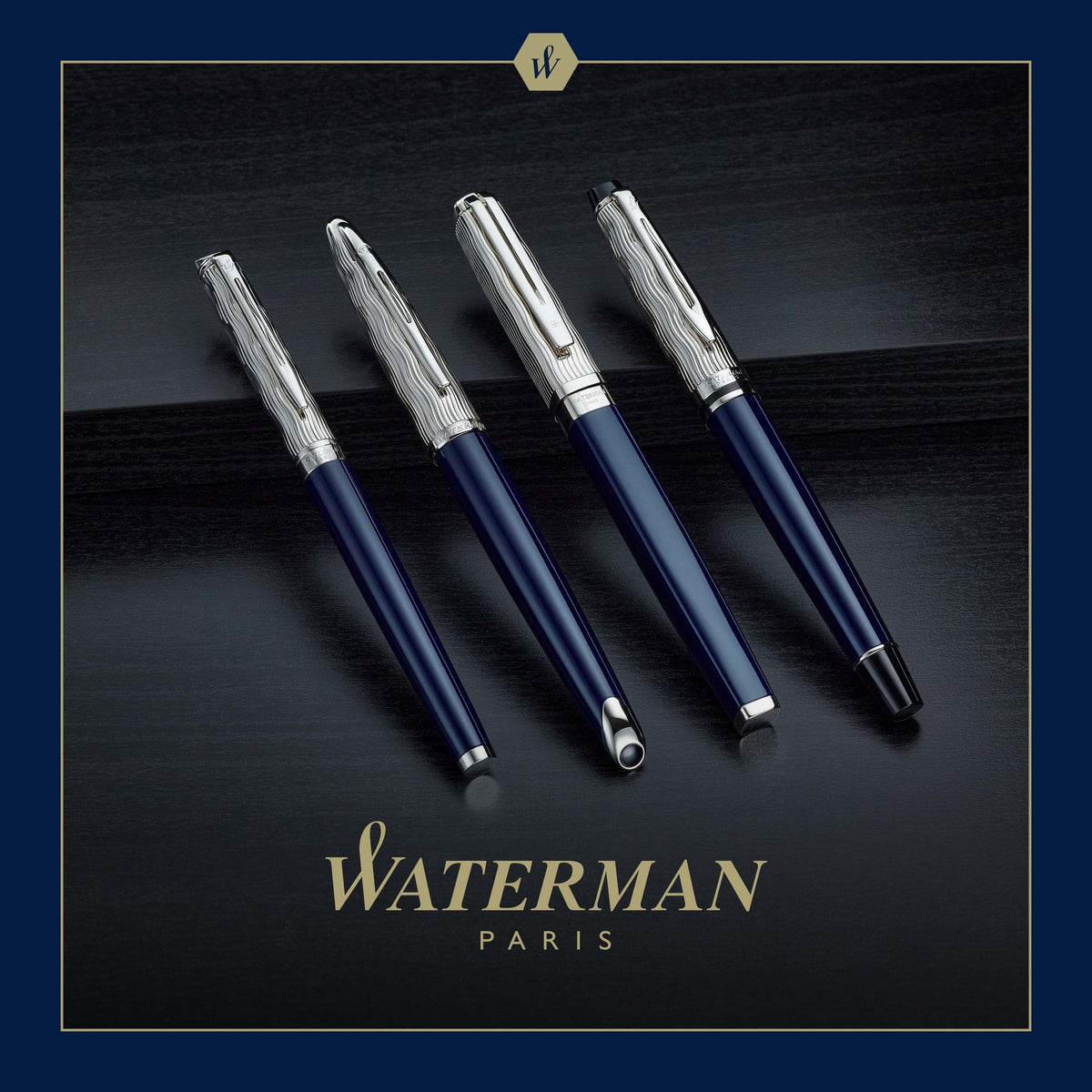 Waterman Expert Metal and Blue Lacquer Palladium Trim Ballpoint Pen Medium Tip