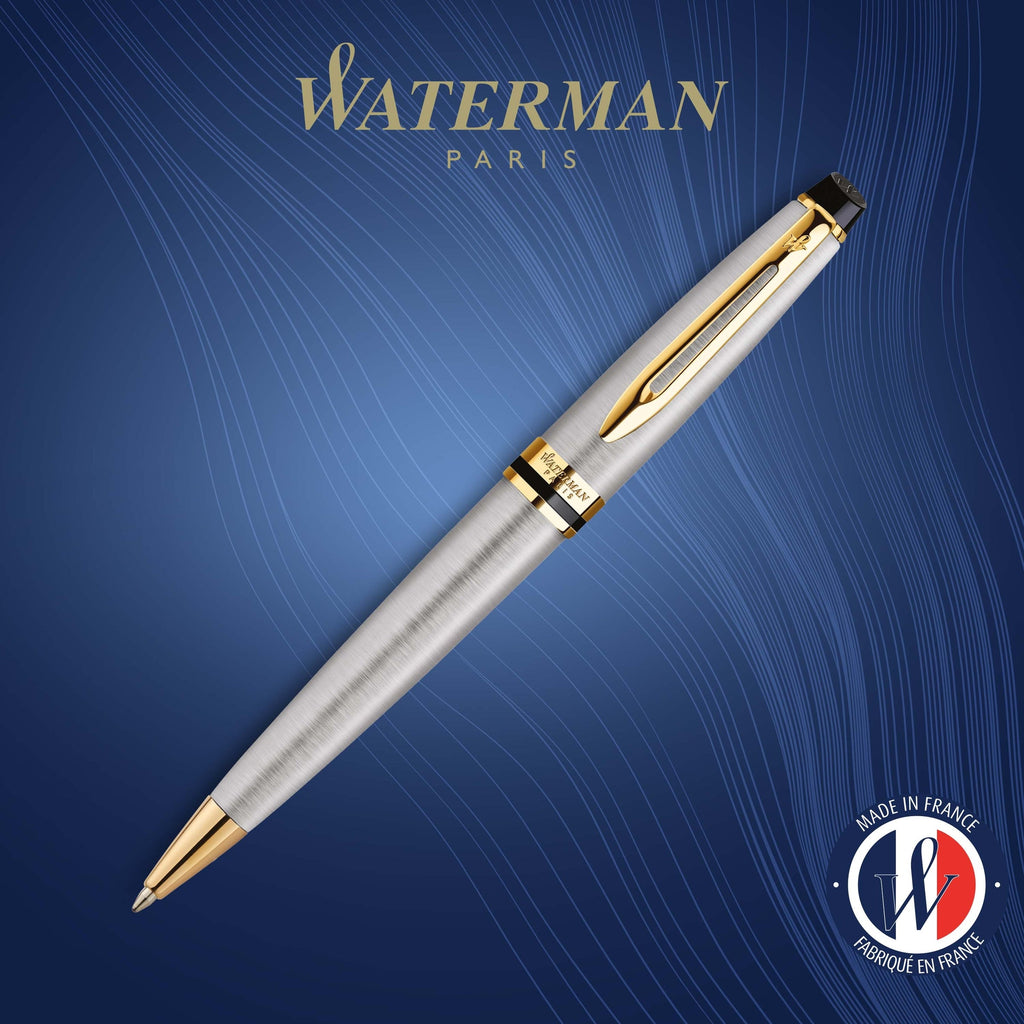 Waterman Expert Stainless Steel Gold Trim Ballpoint Pen in Box