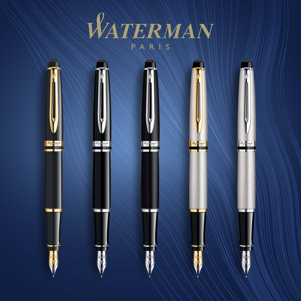 Waterman Expert Black Lacquer Chrome Trim Fountain Pen in Box