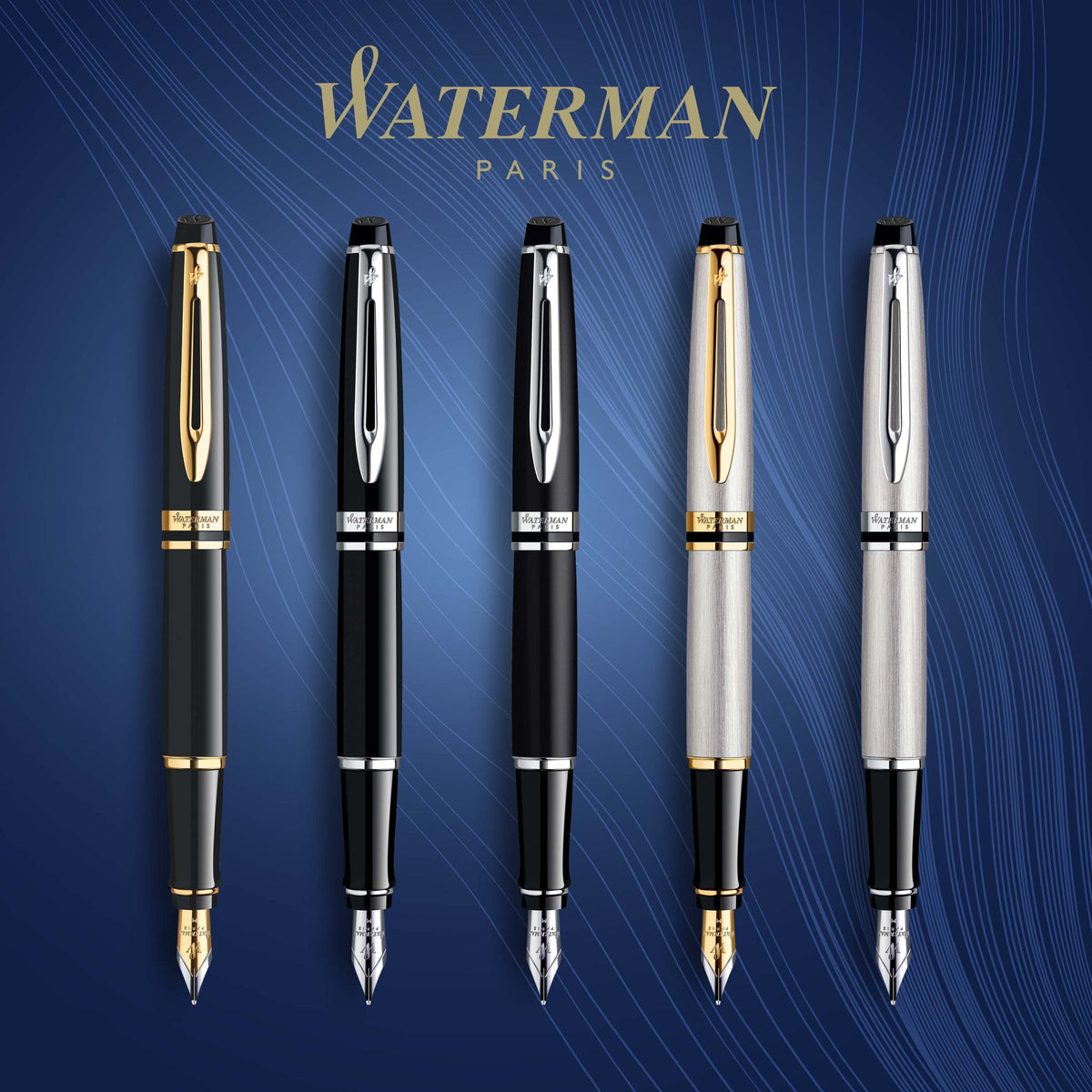 Waterman Expert Black Lacquer Chrome Trim Fountain Pen in Box