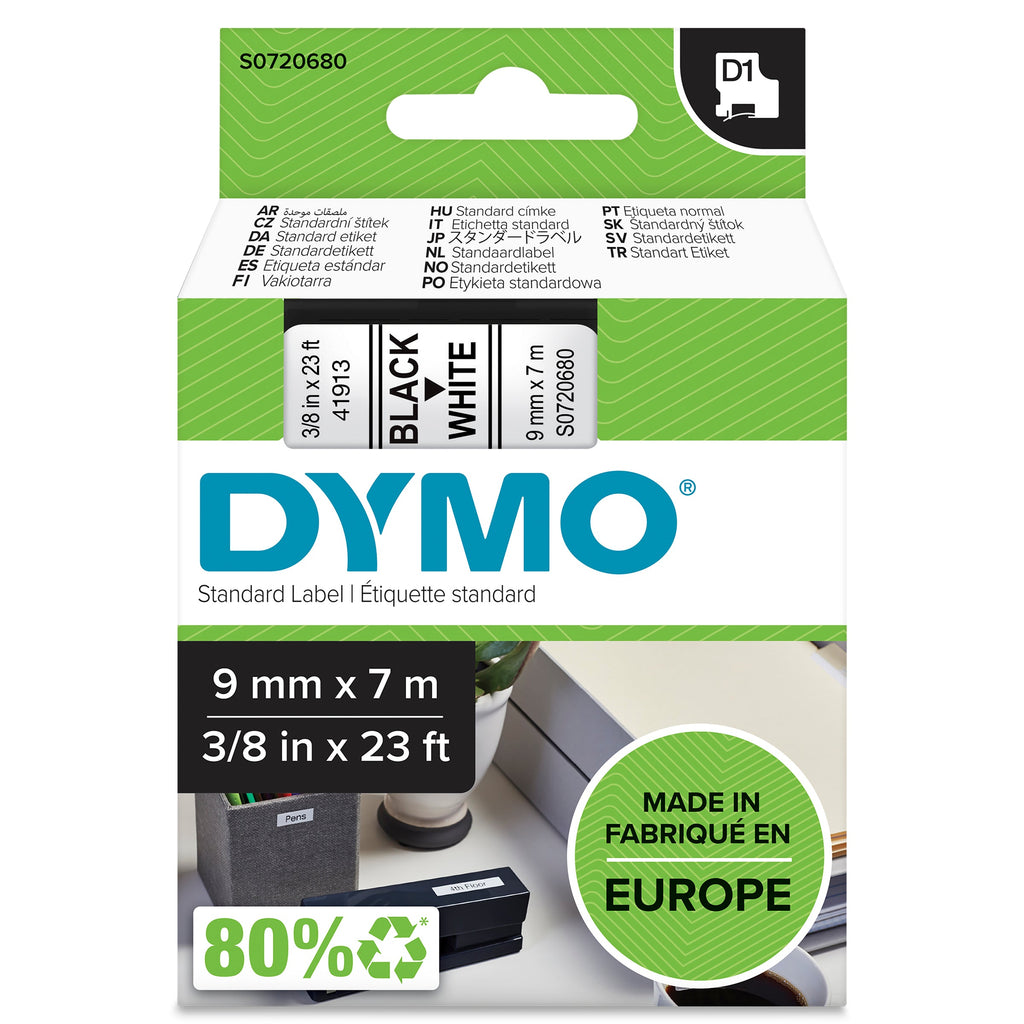 Dymo D1 Label Tape 9mm x 7m Black on White