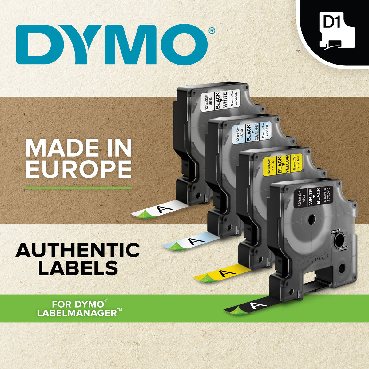 Dymo D1 Label Tape 12mm x 7m Blue on White