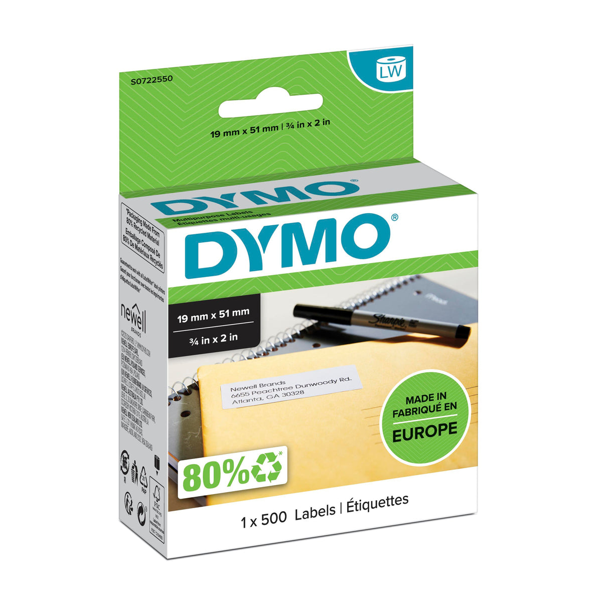 Dymo LabelWriter Multi Purpose Labels 19 x 51mm Single Roll 500 Labels