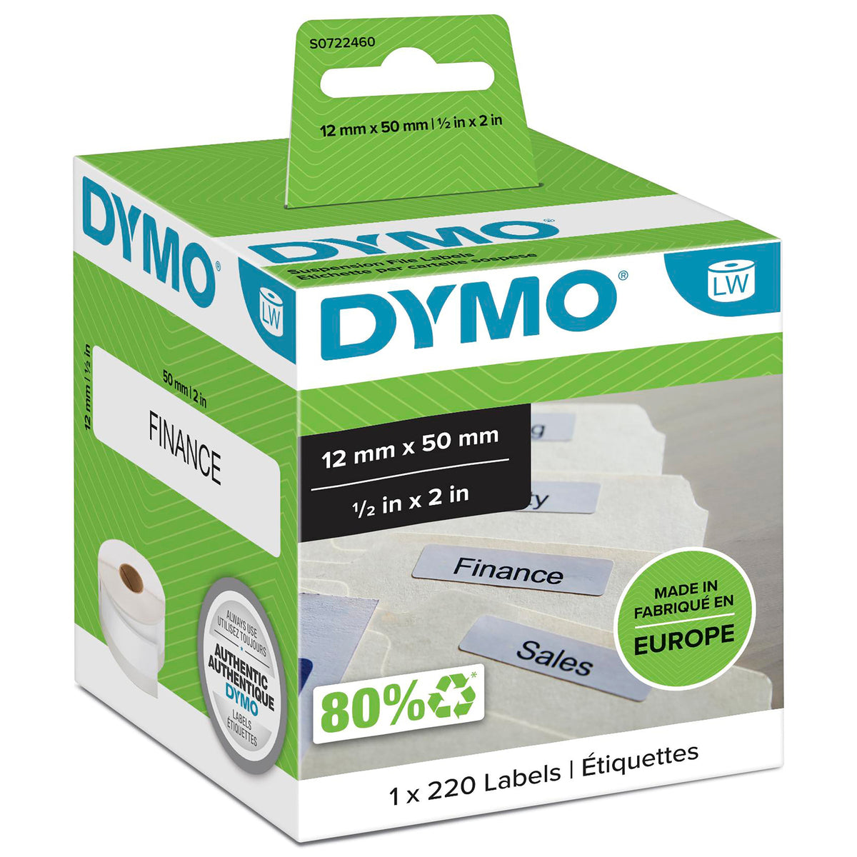 Dymo LabelWriter Suspension File Labels 12 x 50mm Single Roll 220 Labels