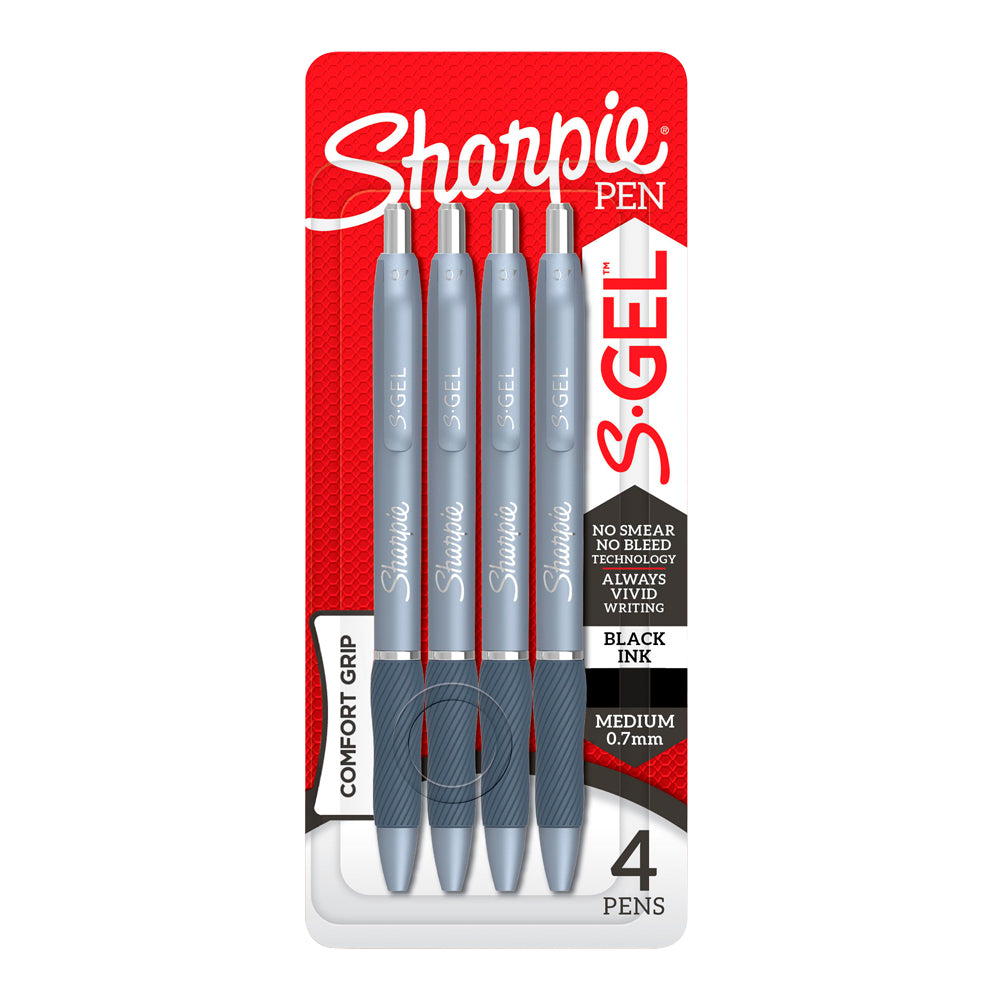 Sharpie S-Gel Retractable Pen Medium Point 0.7mm Frost Blue Barrel Black Ink Pack 4 Box of 6