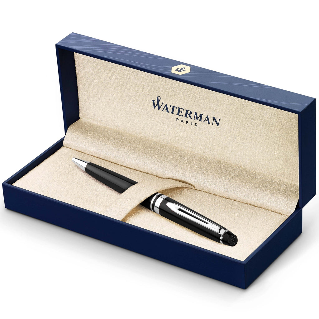 Waterman Expert Black Lacquer Chrome Trim Ballpoint Pen in Box
