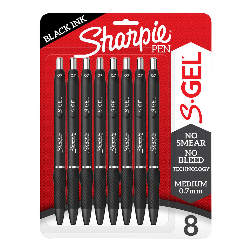 Sharpie S-Gel Retractable Pen Medium Point 0.7mm Black Pack of 8