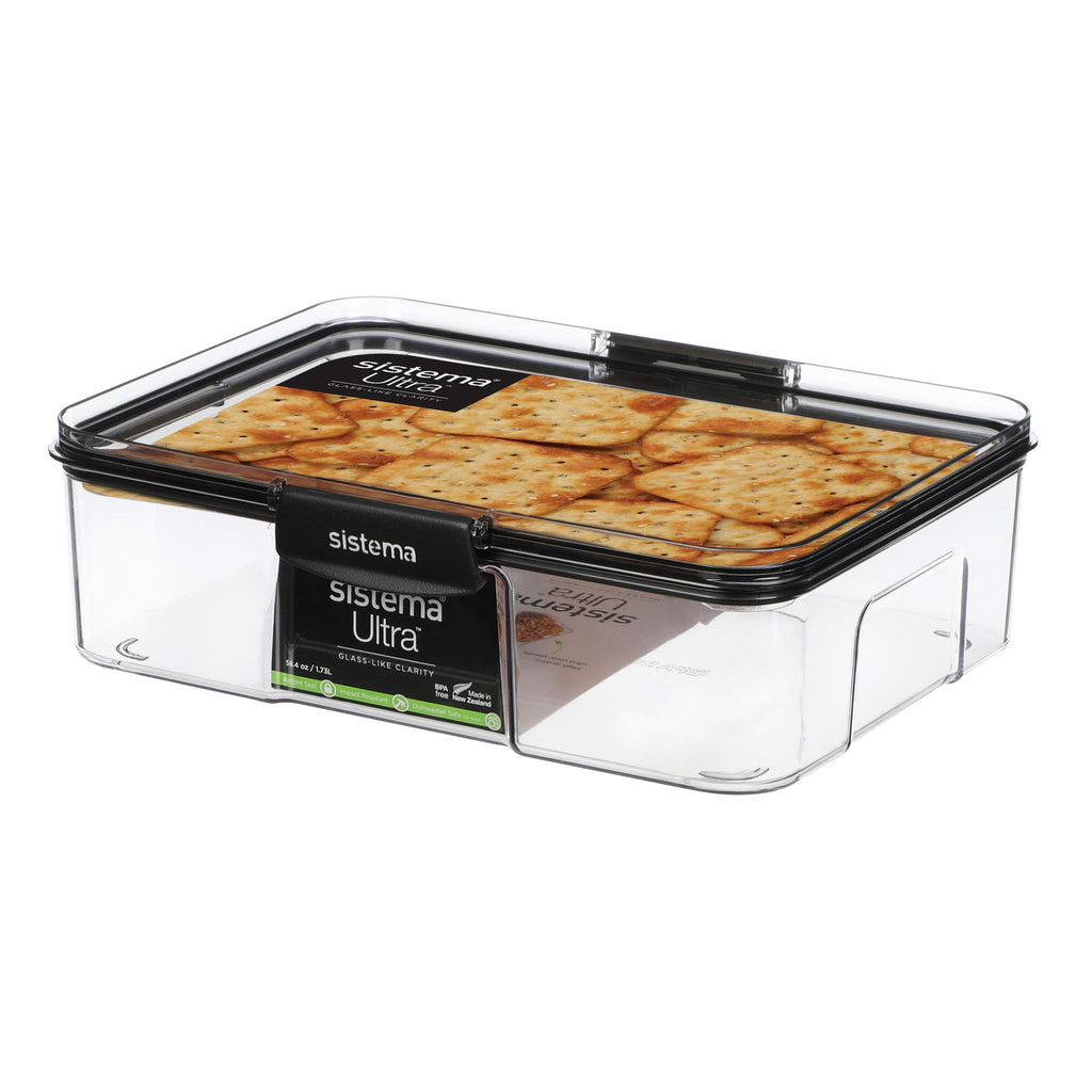 Sistema Ultra Clear Plastic Container Rectangle 1.73L Black