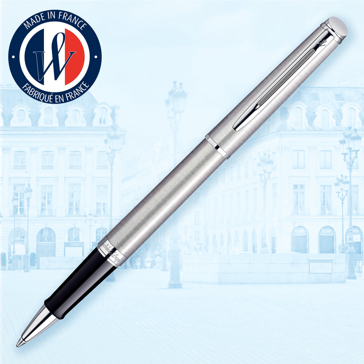 Waterman Hemisphere Stainless Steel Chrome Trim Rollerball Pen in Box