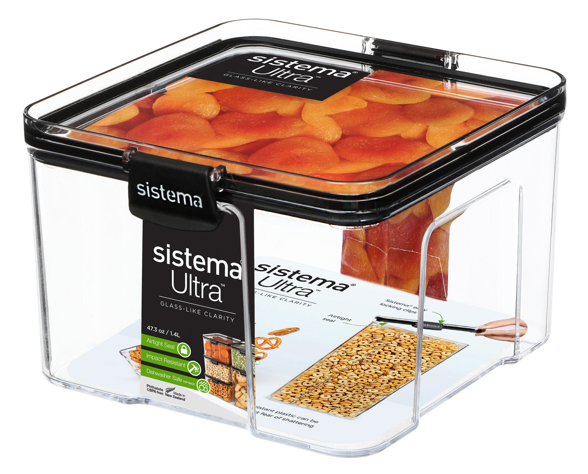 Sistema Ultra Clear Plastic Container Square 1.4L Black