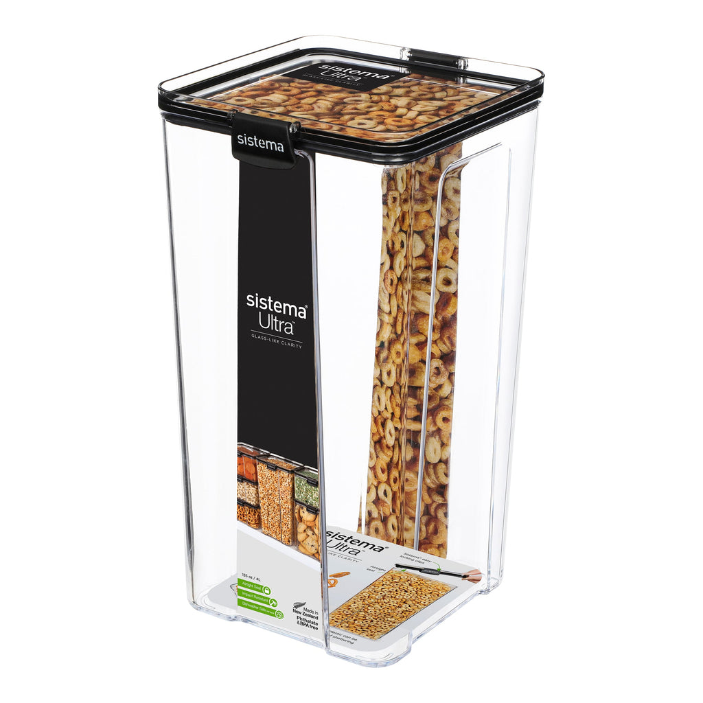 Sistema Ultra Clear Plastic Container Square 4L Black