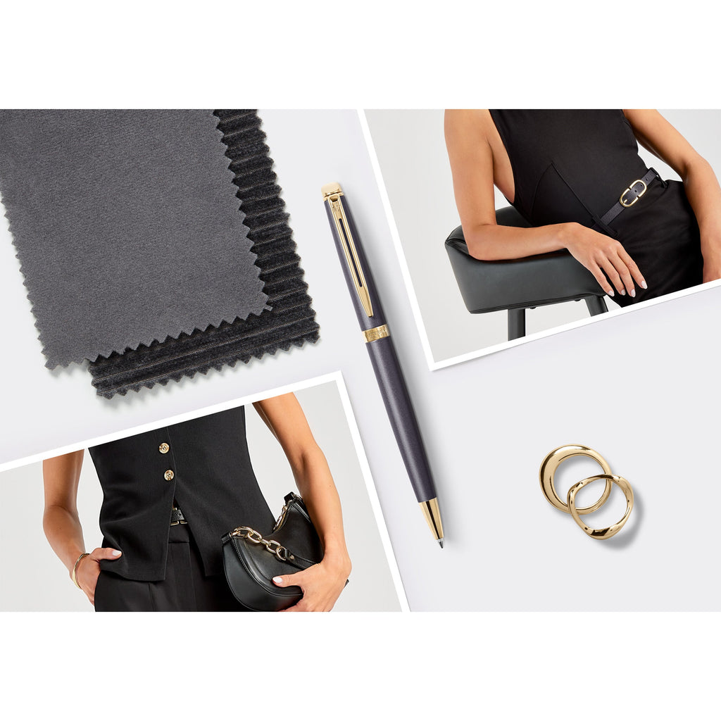 Waterman Hemisphere Metallic Black Gold Trim Ballpoint Pen Medium