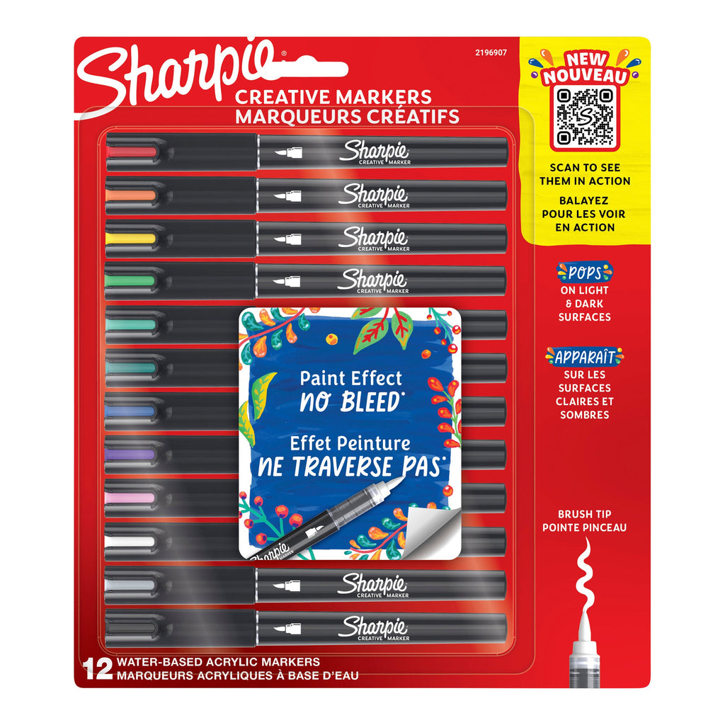 Sharpie Creative Marker Acrylic Water-Based Brush Tip Assorted Pack of 12
