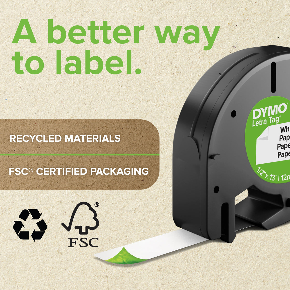 Dymo LetraTag Label Tape 12mm x 4m Black on White Paper Twin Pack