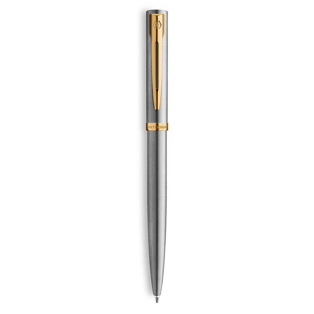 Waterman Impression Ballpoint Pen Stainless Steel with Gold Trim Medium Tip Blue Ink Gift Box