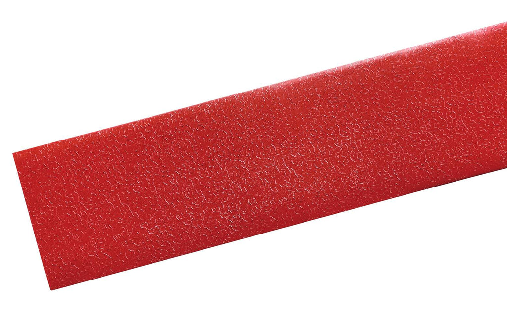 Close view of the textured top surface of red DURALINE STRONG floor marking tape