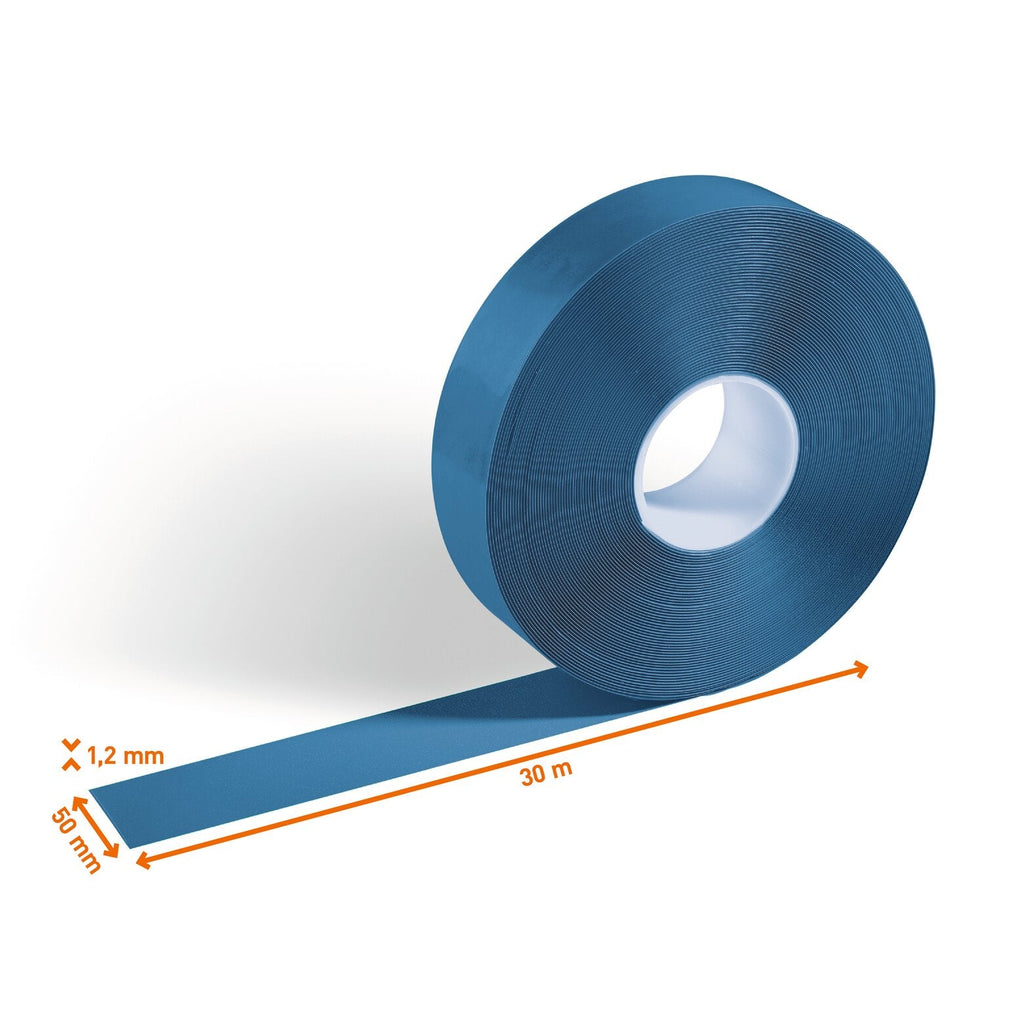 Dimension drawing of a Durable Duraline Strong blue tape roll, 50 mm wide, 30 m long, 1.2 mm thick
