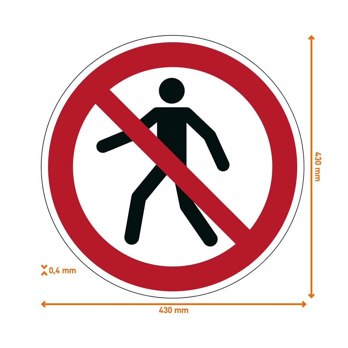 Dimension drawing of the Durable pedestrians prohibited floor sign, 430 mm round