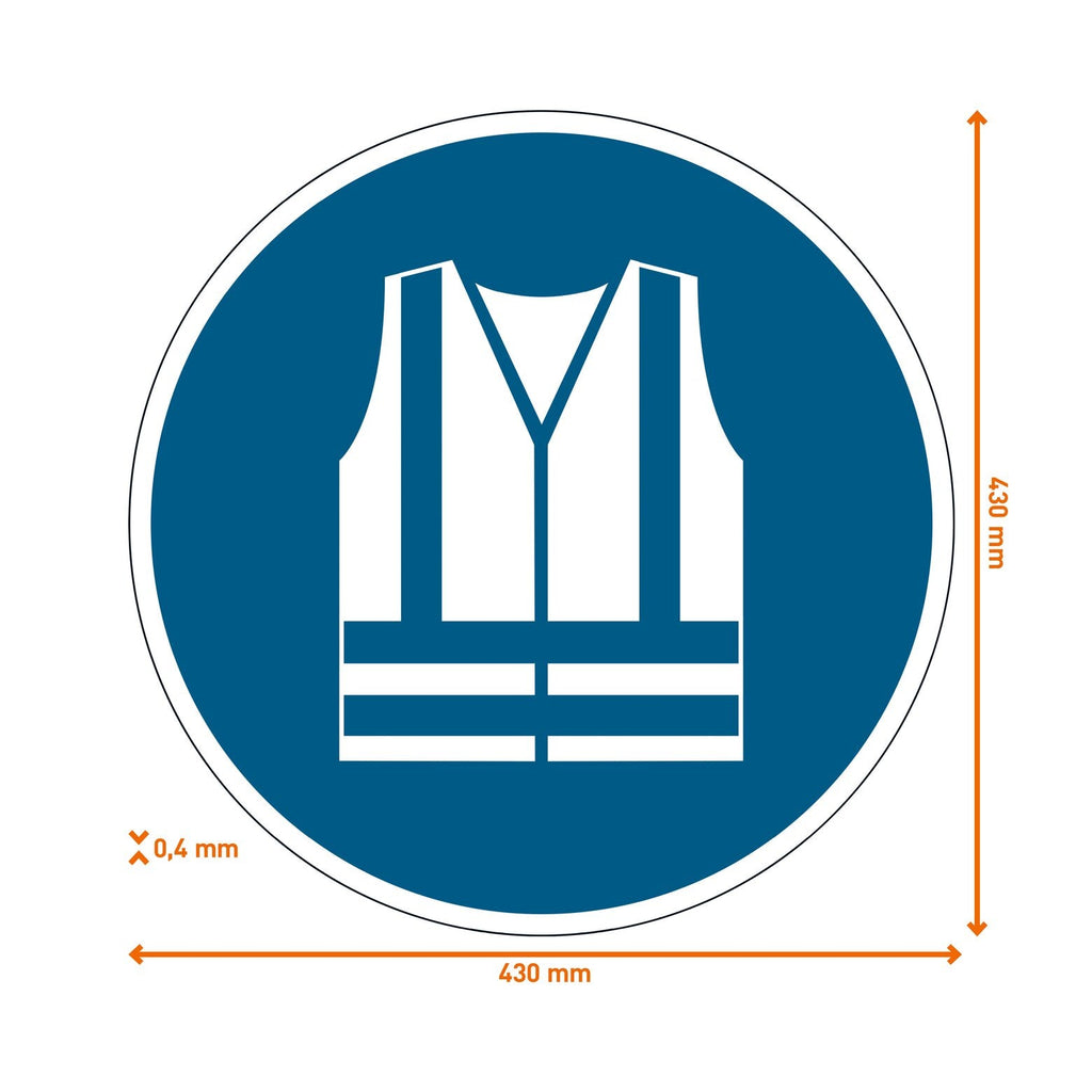 Dimension drawing of the Durable use safety vest floor sign, 430 mm round
