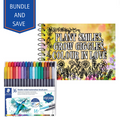 Staedtler Marsgraphic Duo Watercolour Brush Pen Assorted Wallet and Adult Blooming Garden Colouring Book Bundle