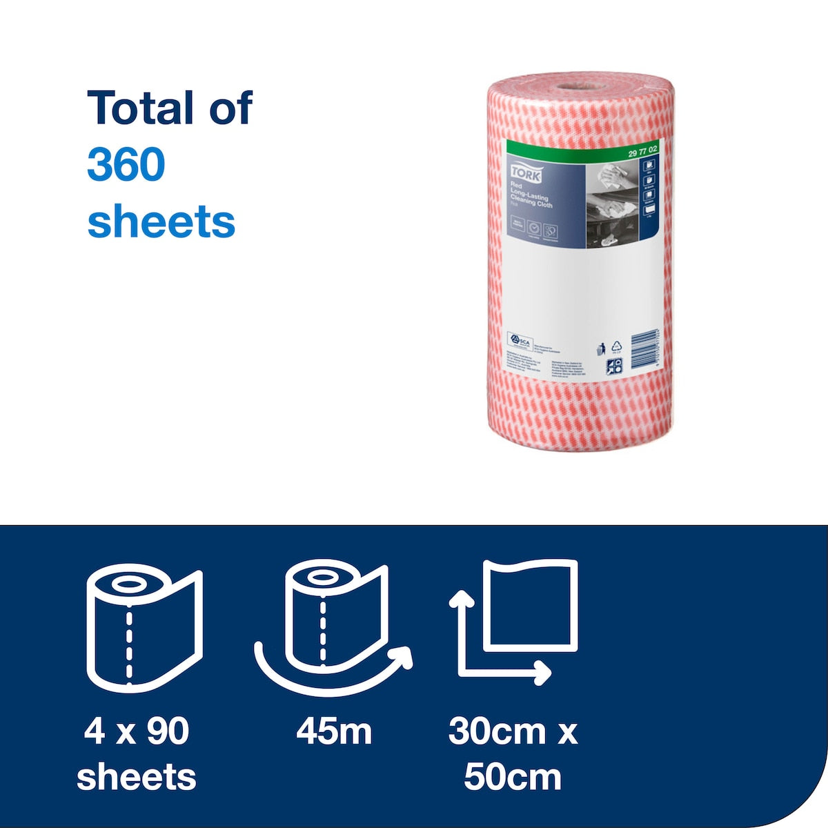 Tork Red Long Lasting Cleaning Cloth 90 Sheets 4 Rolls