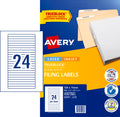 Avery White Filing Labels 134 x 11mm Laser Inkjet Permanent 600 Labels/25 Sheets 24UP