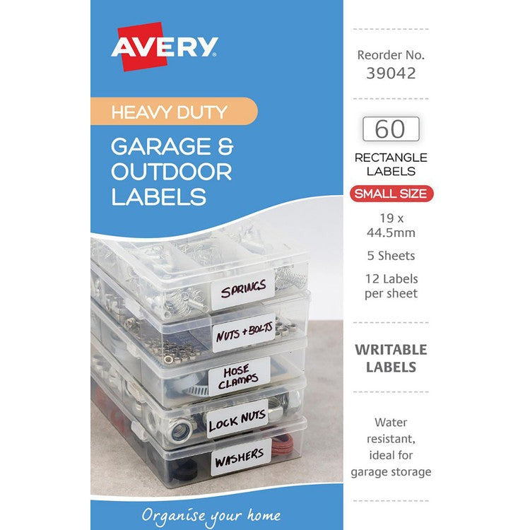 Avery Garage and Outdoor Labels Rectangle 19x44.5mm White 5 Pack 12UP