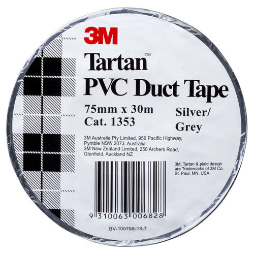 3M Tartan PVC Duct Tape 1353 75mm x 30m Silver Grey