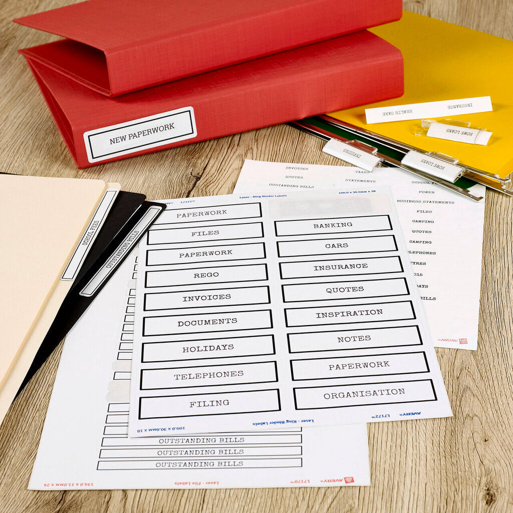 Avery White Filing Labels 134 x 11mm Laser Inkjet Permanent 600 Labels/25 Sheets 24UP