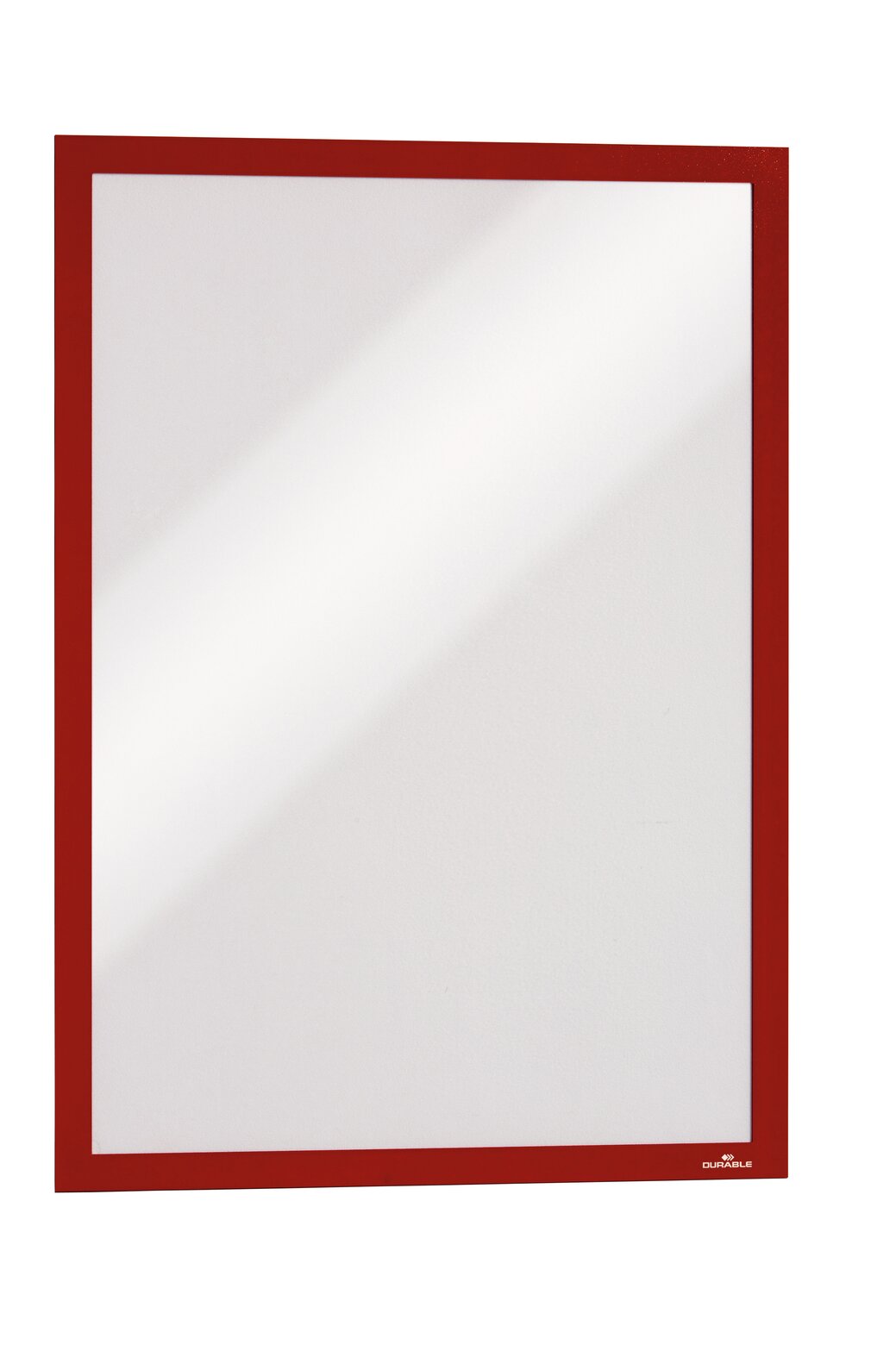 Durable Duraframe A3 sign holder in red, shown empty with a clear front on a white background