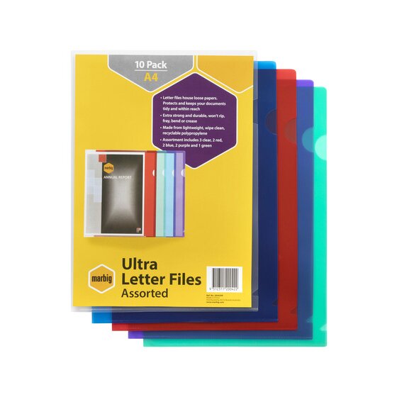 Marbig Ultra Letter File Polypropylene A4 Assorted Pack of 10