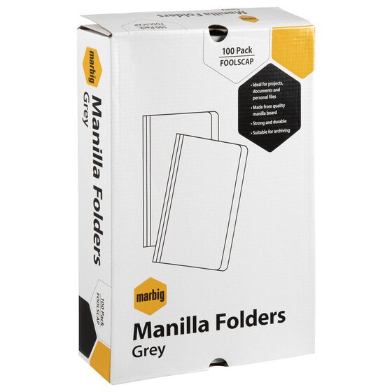 Marbig Manilla Folder Foolscap Grey Box of 100