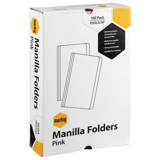Marbig Manilla Folder Foolscap Pink Box of 100