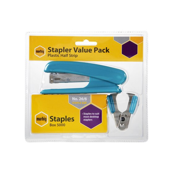 Marbig Value Pack Half Strip Plastic Stapler Assorted