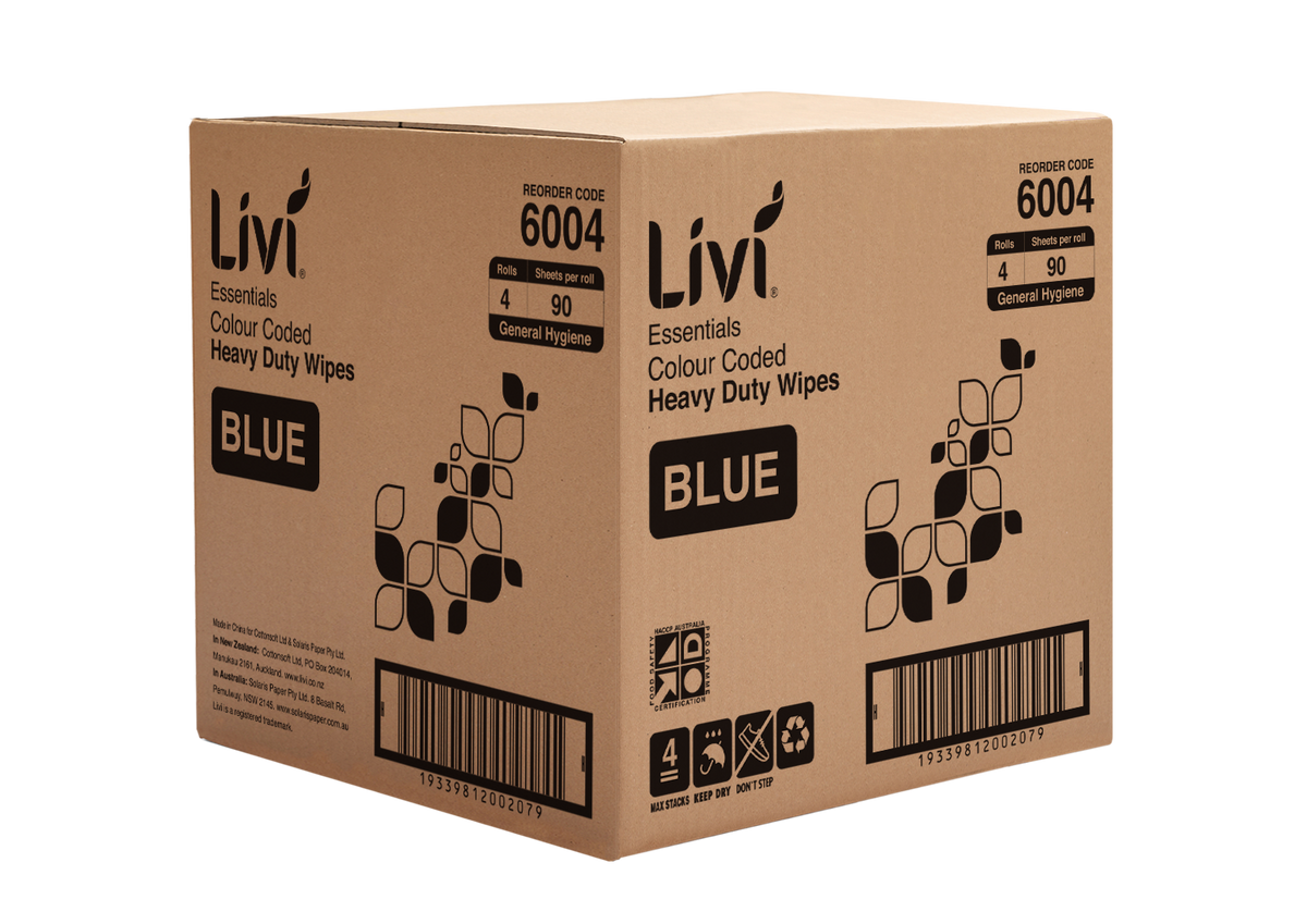 Livi 6004 Essentials Commercial Wipes Blue Carton 4 Rolls