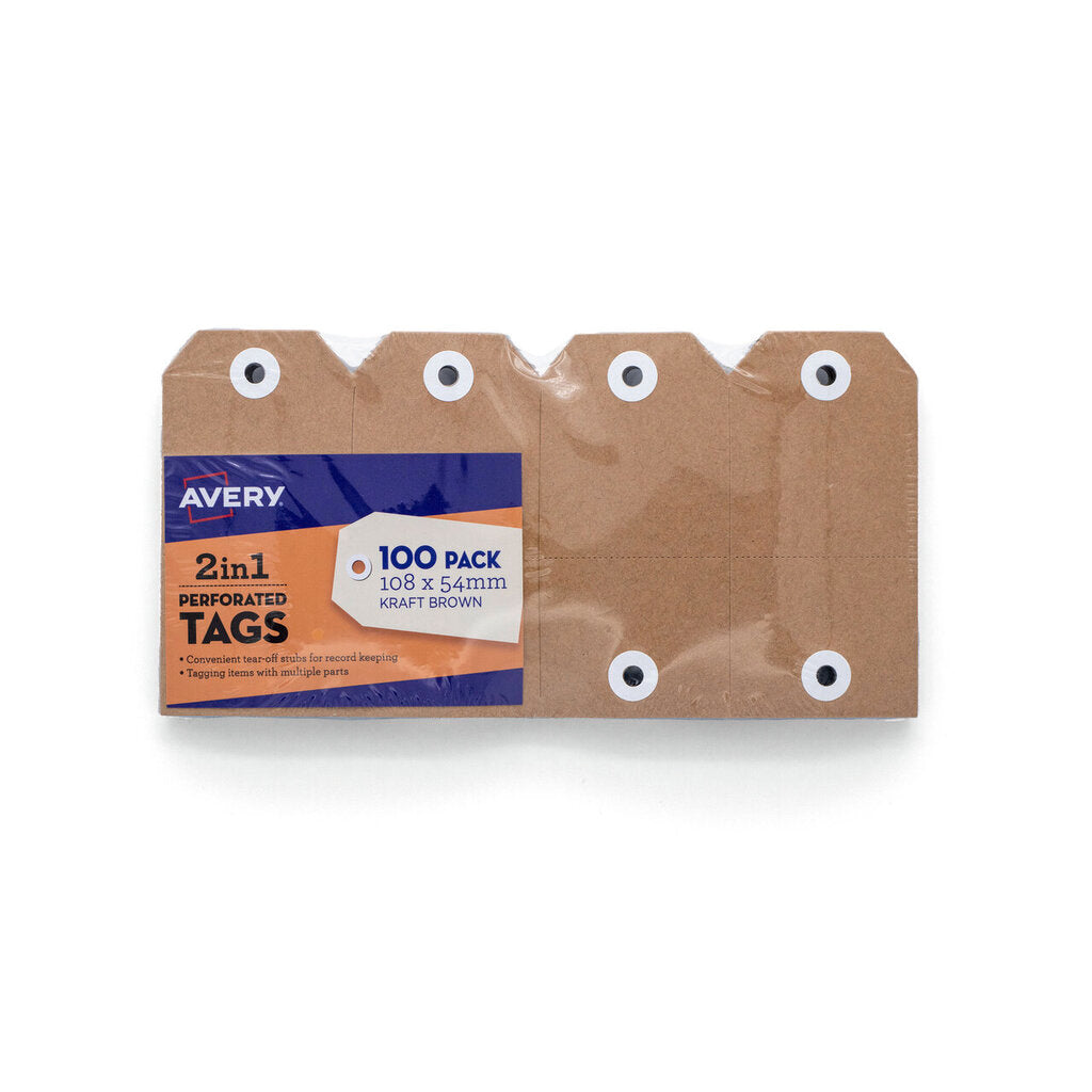 Avery Kraft Brown 2in1 Perforated Tag 54x108mm 100 Pack