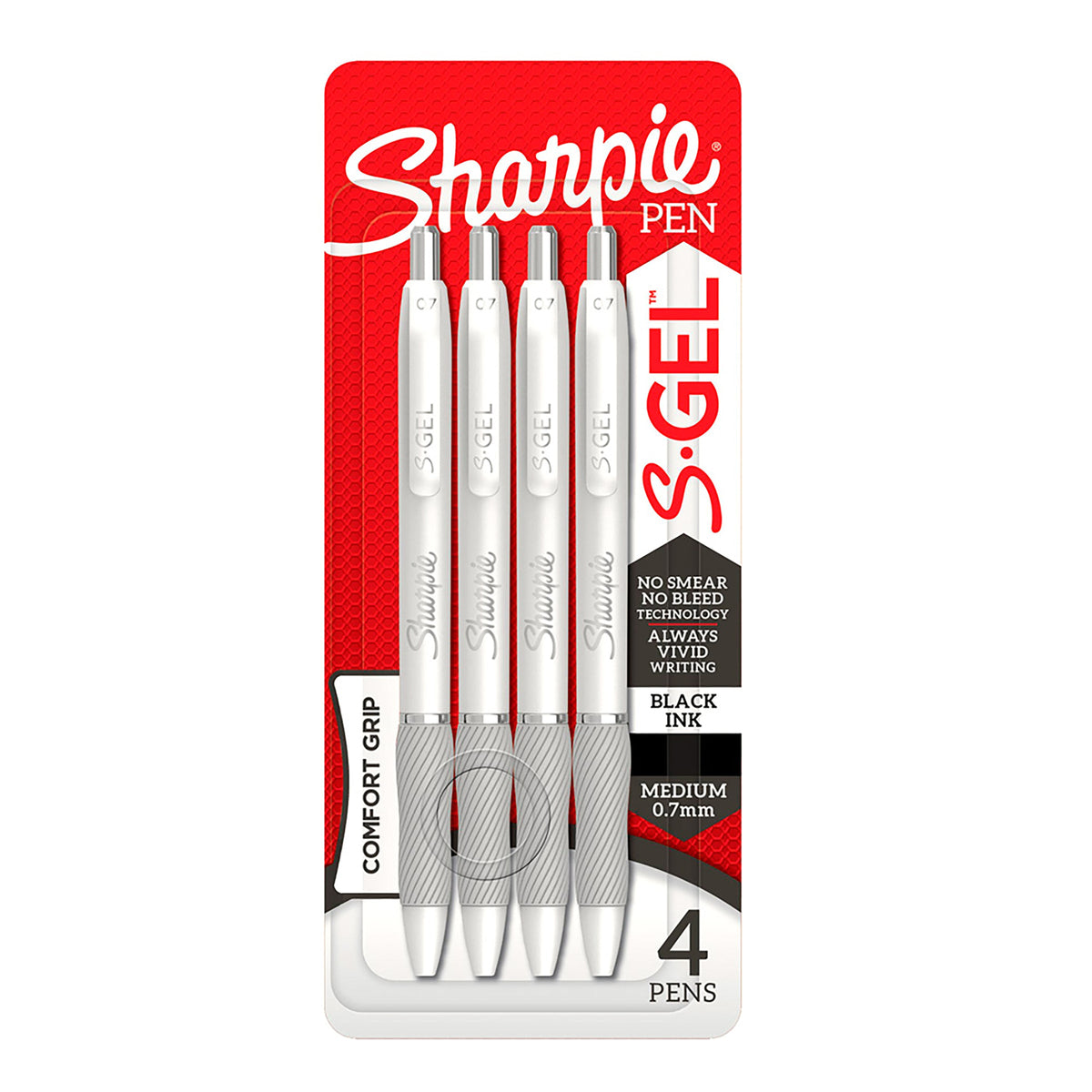 Sharpie S-Gel Retractable Pen Medium Point 0.7mm Pearl White Barrel Black Ink Pack 4 Box of 6
